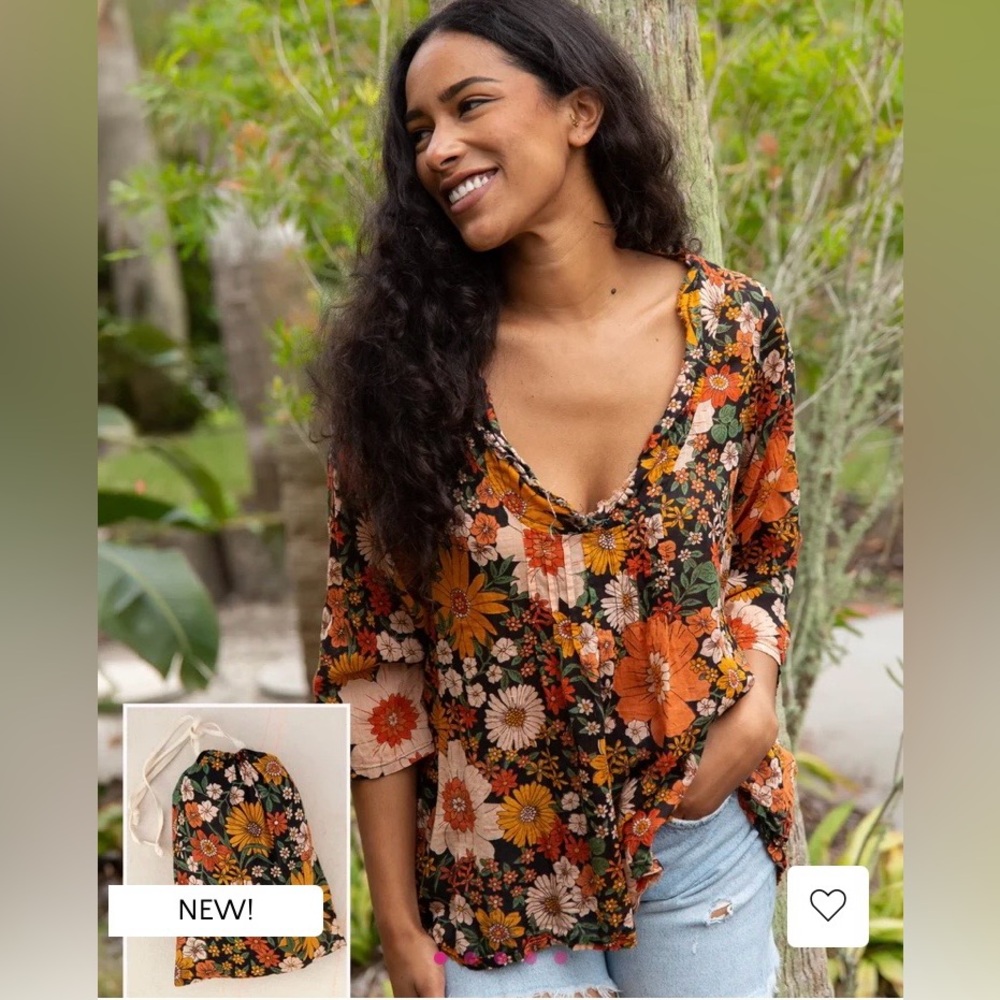 NATURAL LIFE Tunic in a Bag, Orange Floral, Size S/M